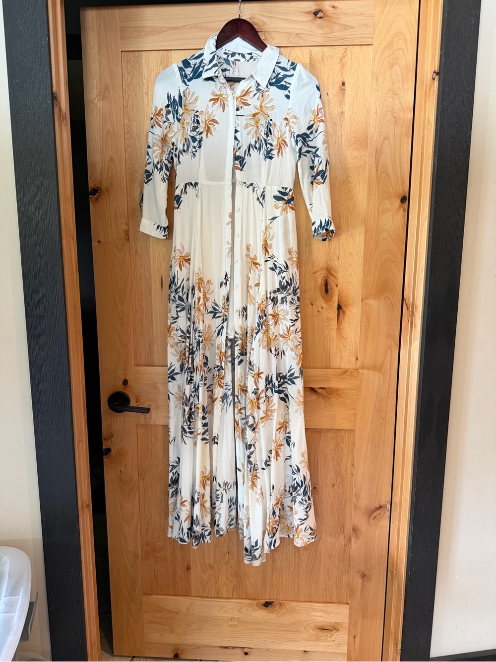 Free People Cream Maxi Dress with Blue and Mustard Floral Print